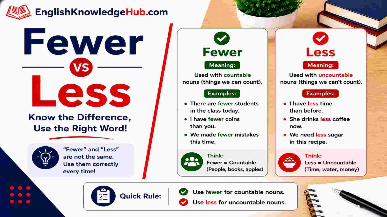 Fewer vs Less: Easy Rules with Simple Examples